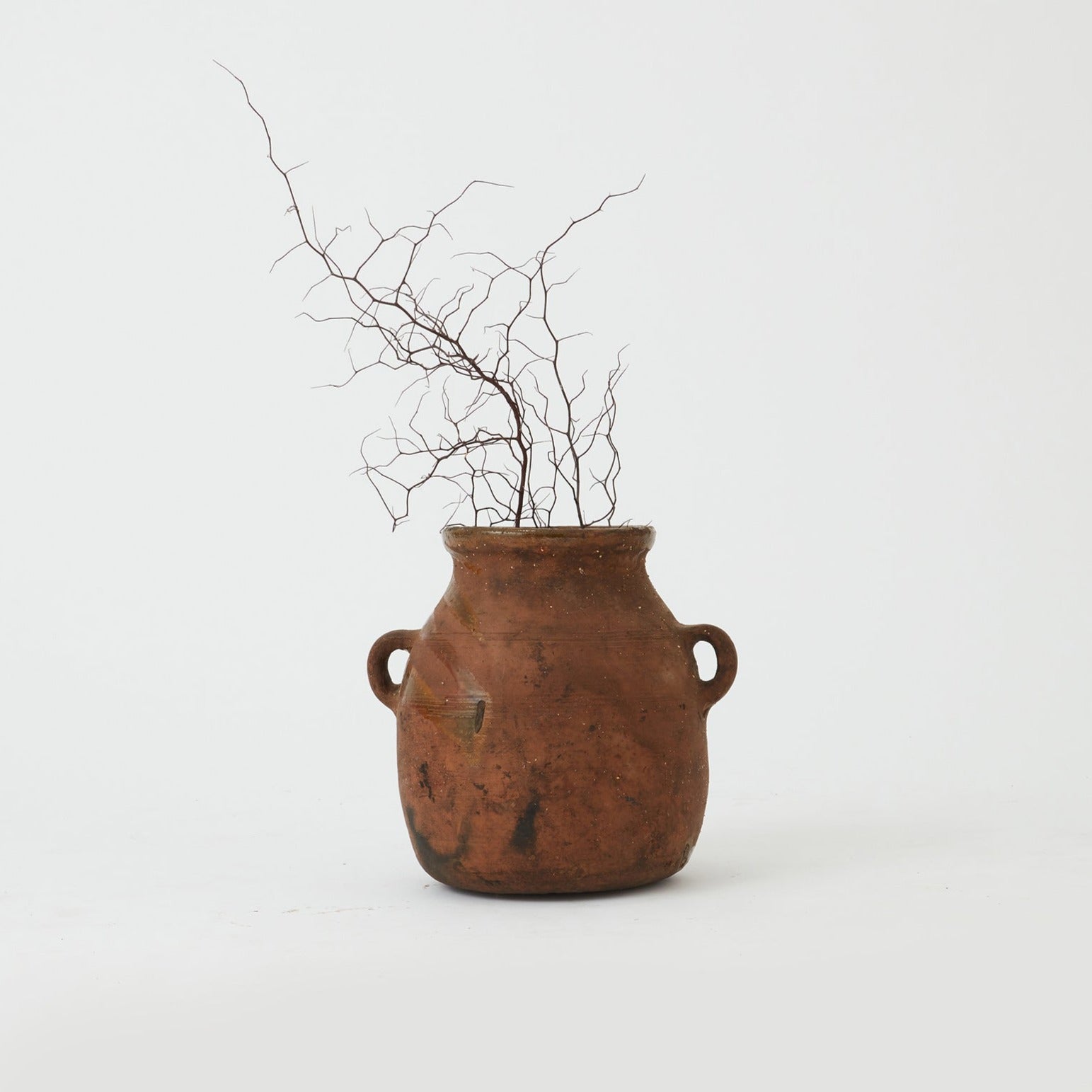 Vintage small brown rustic pot w/ handles