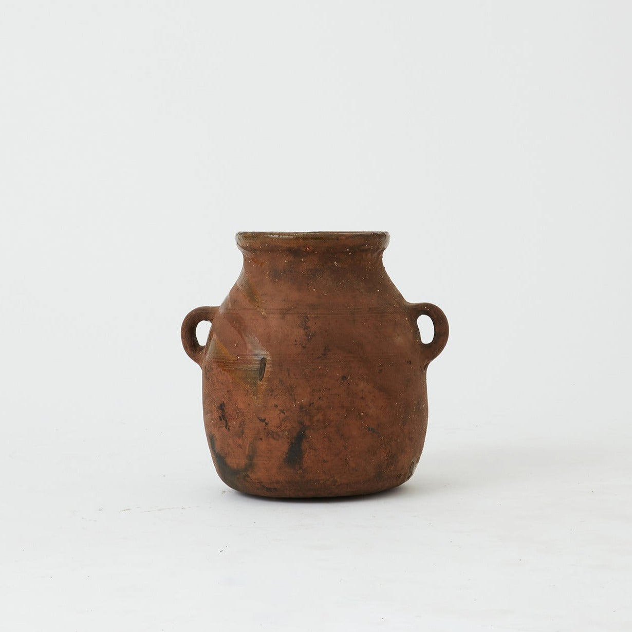 Vintage small brown rustic pot w/ handles