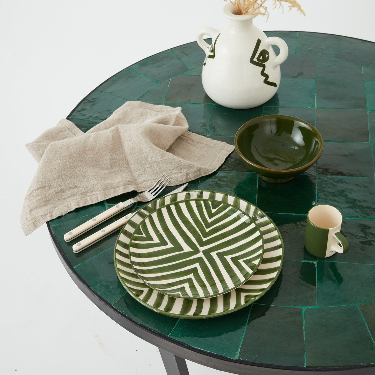 Zellige tiled table Green