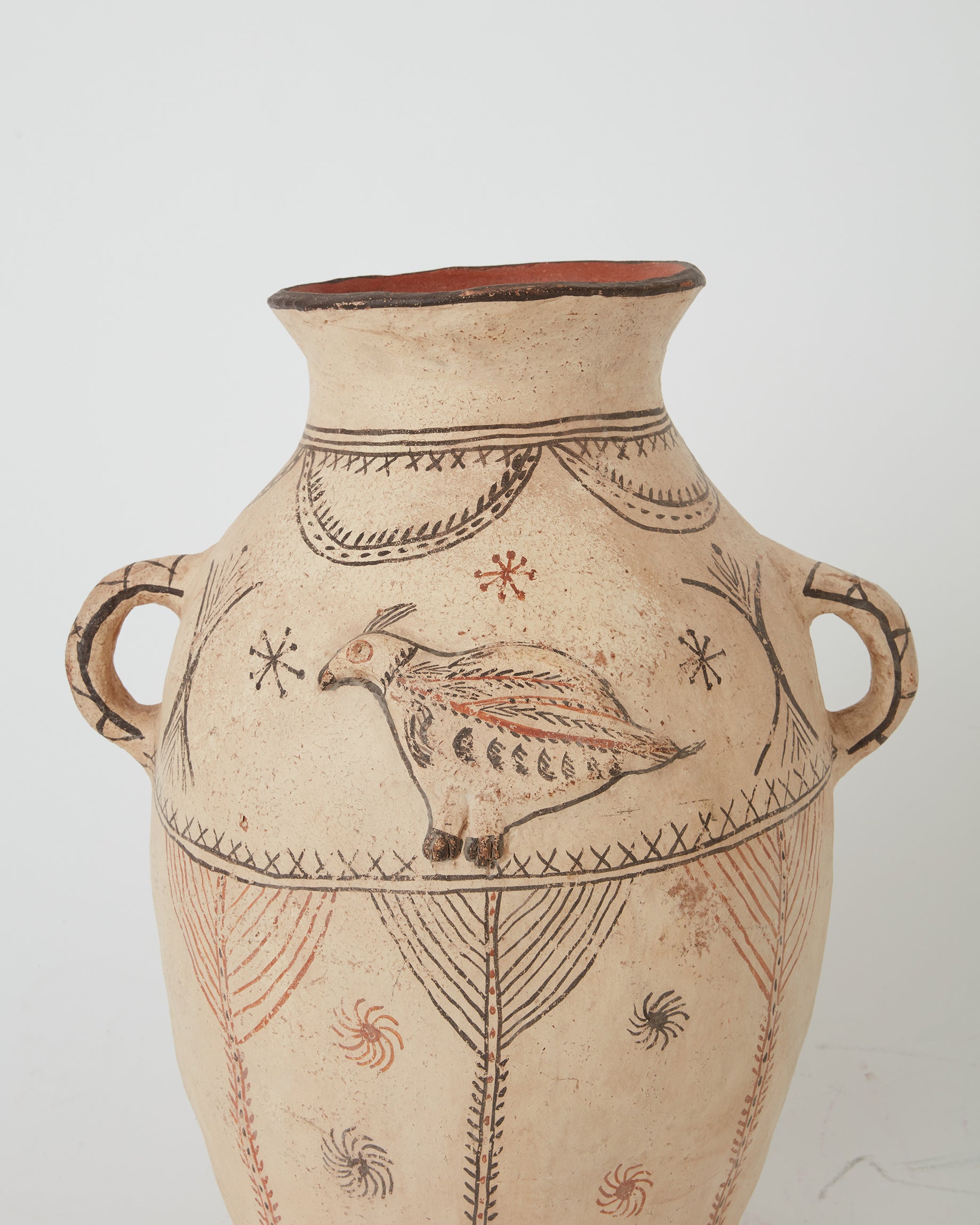 Vintage medium white pot with bird detail