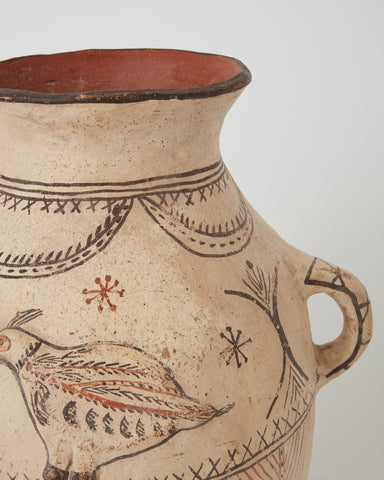 Vintage medium white pot with bird detail