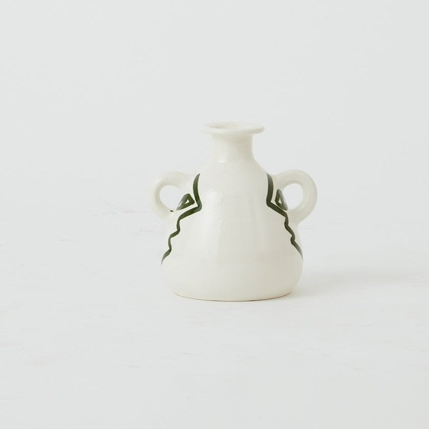 Toza short spouted vase with handle Green