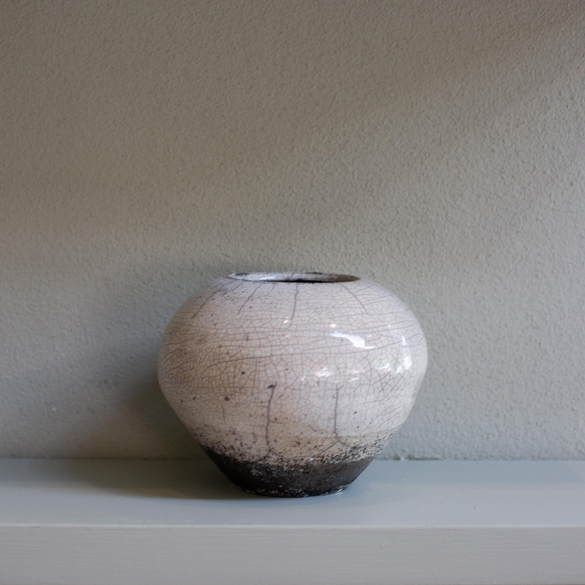 Large White Raku Blossom Vase