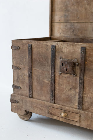 Wooden and Iron Chest On Wheels