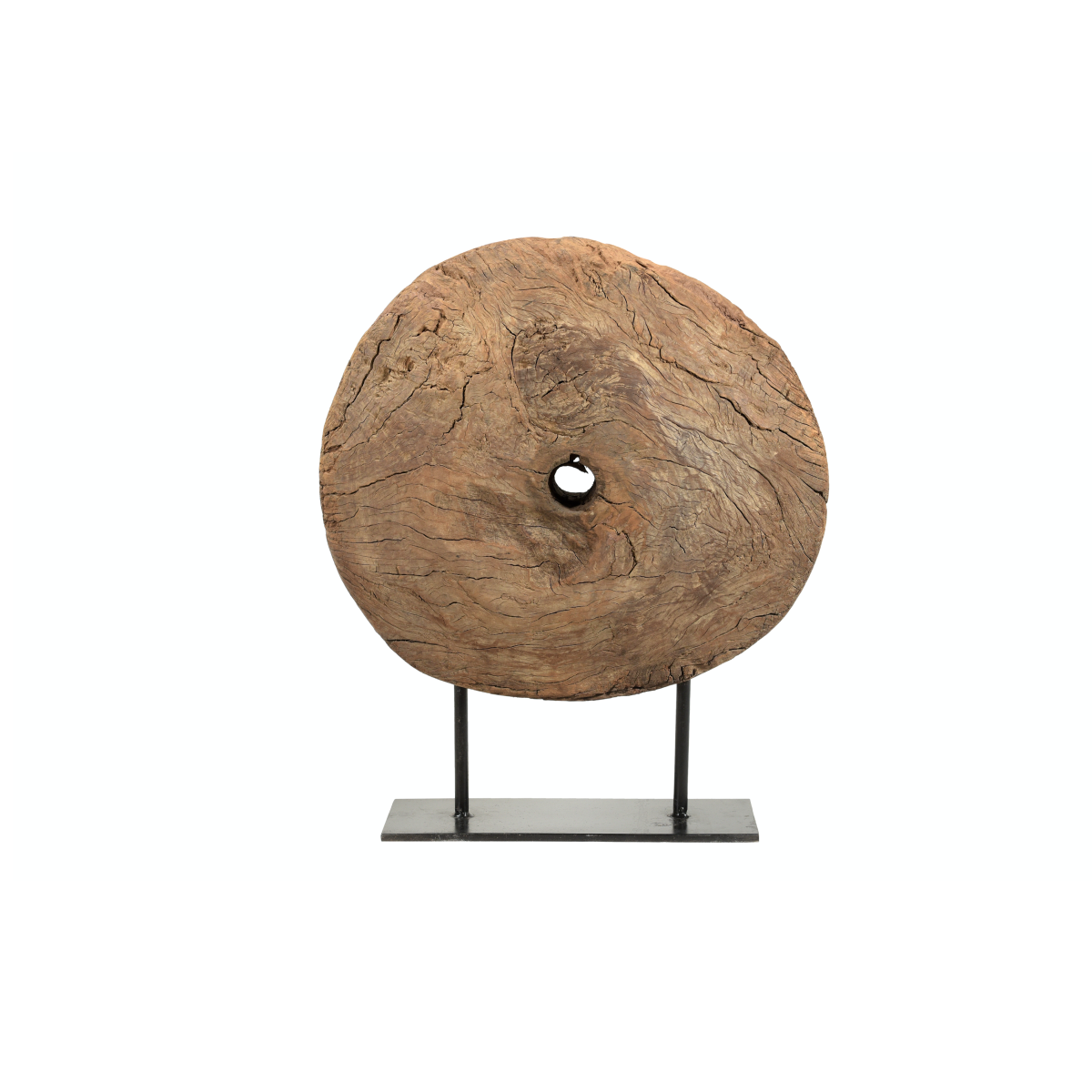 Wooden Wheel On Iron Stand - Sun