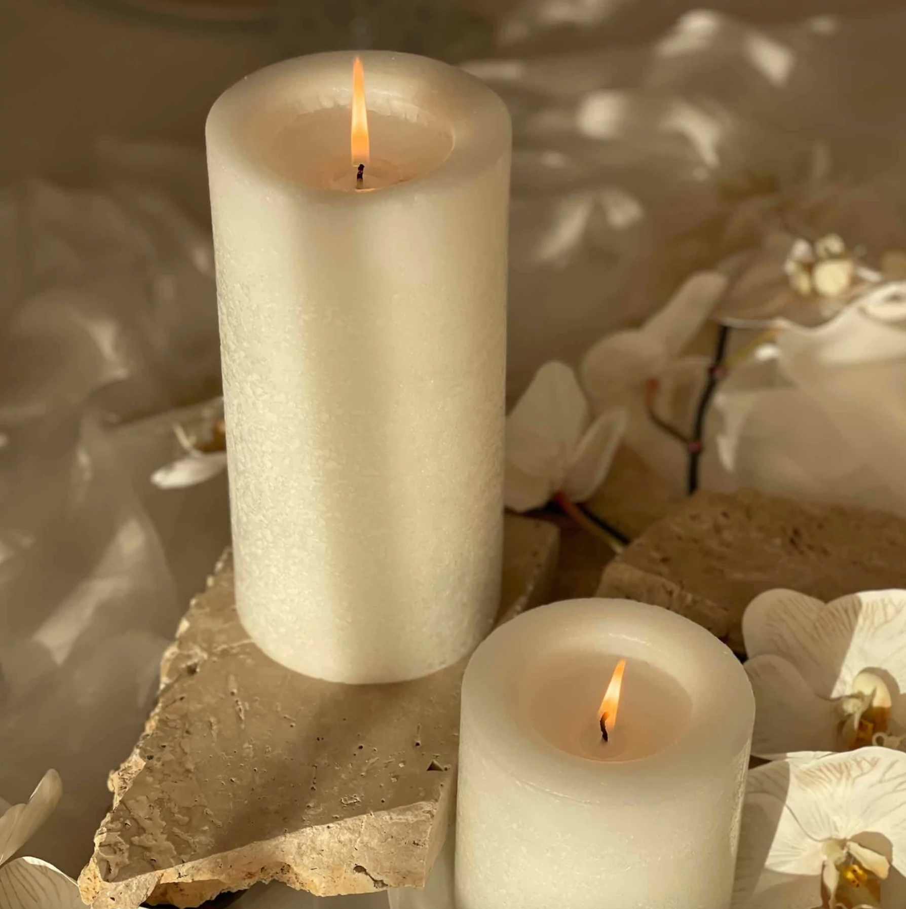 Warm White Textured Candle Trio