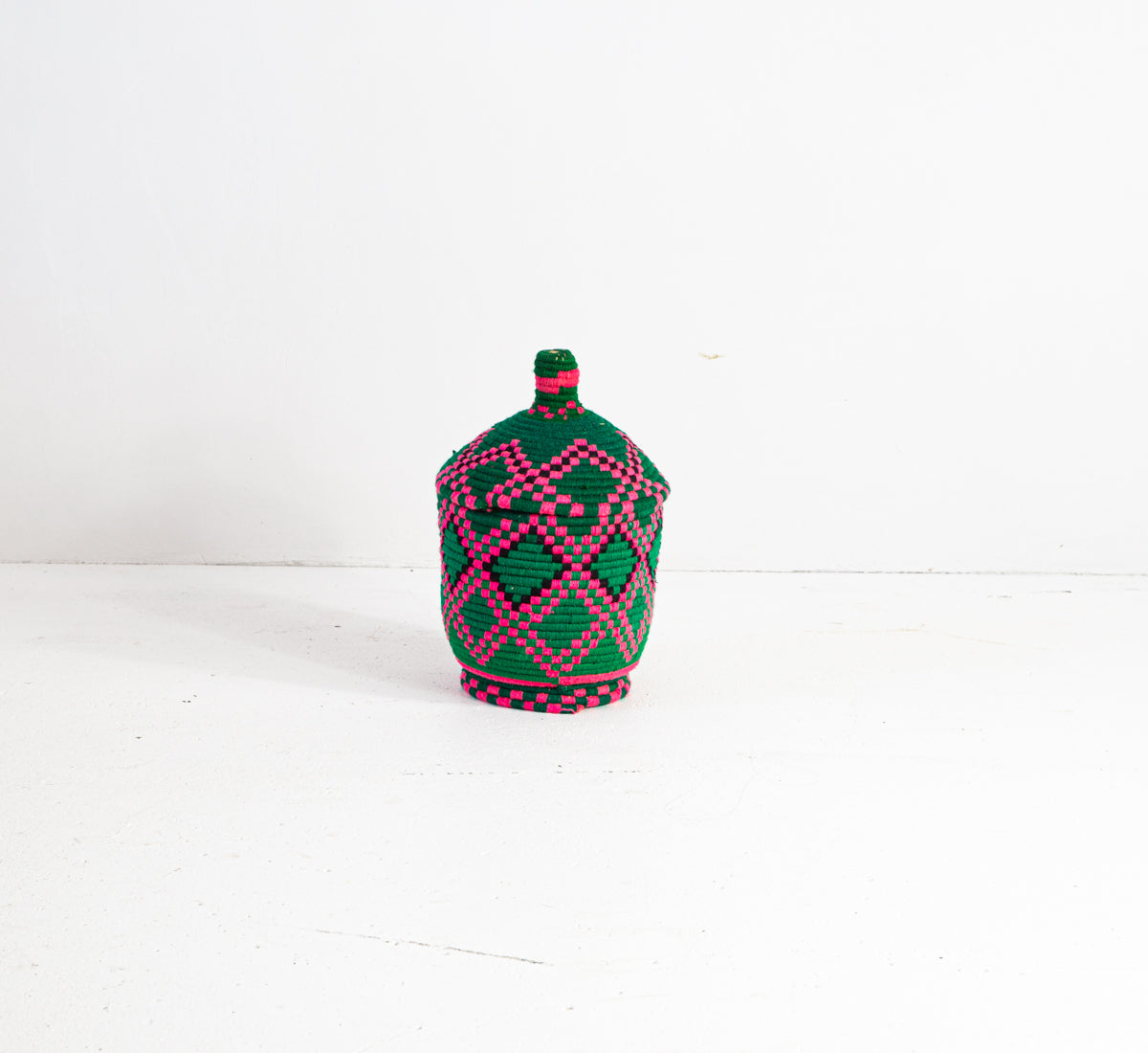 Moroccan Woven Basket - Green and Pink